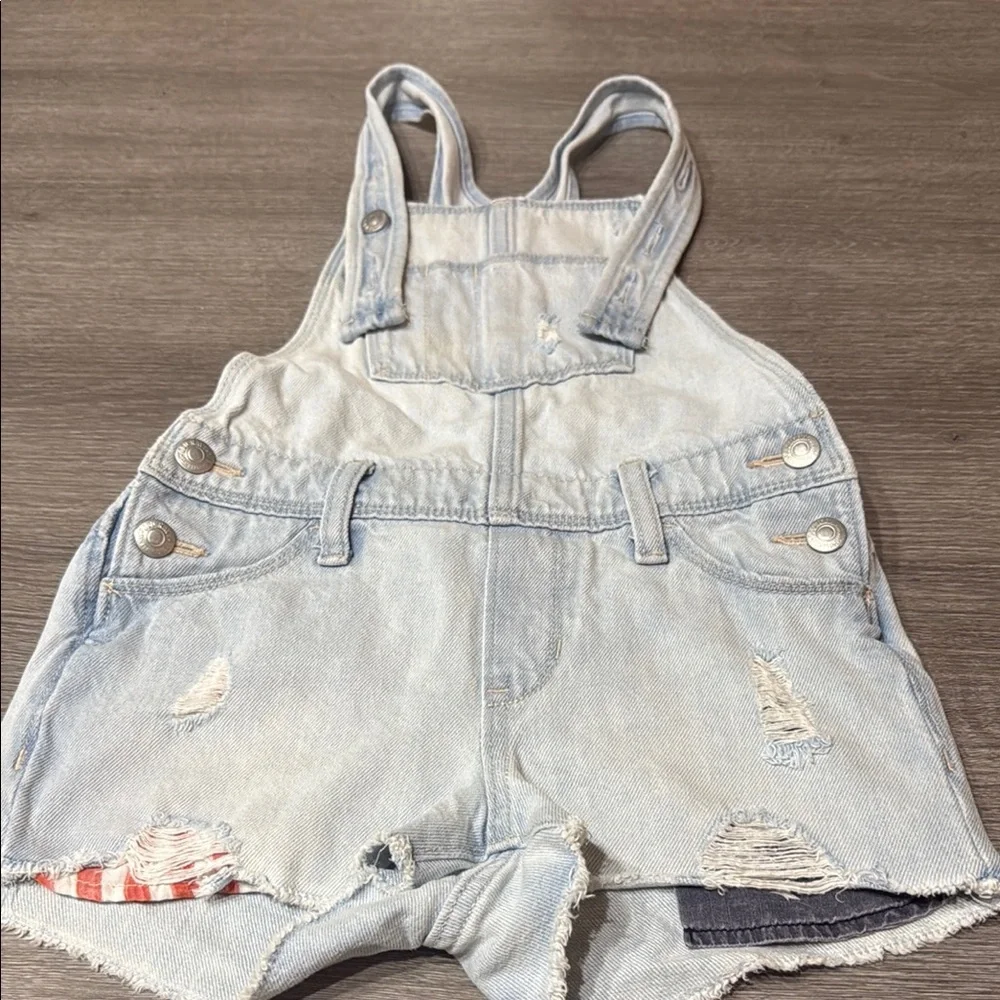 Old Navy Blue Denim Overalls Distressed Casual